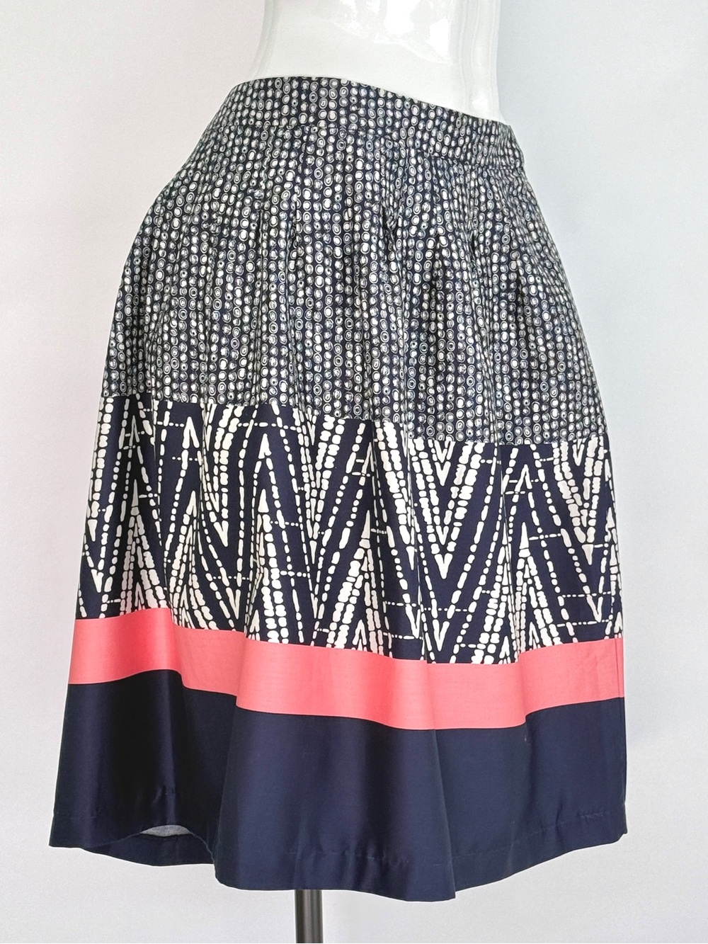 George Navy blue coral Tribal print Cotton pleated Midi Skirt - Size 14